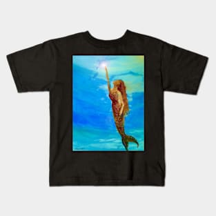 Fantasy Mermaid Swims Towards the Light Kids T-Shirt